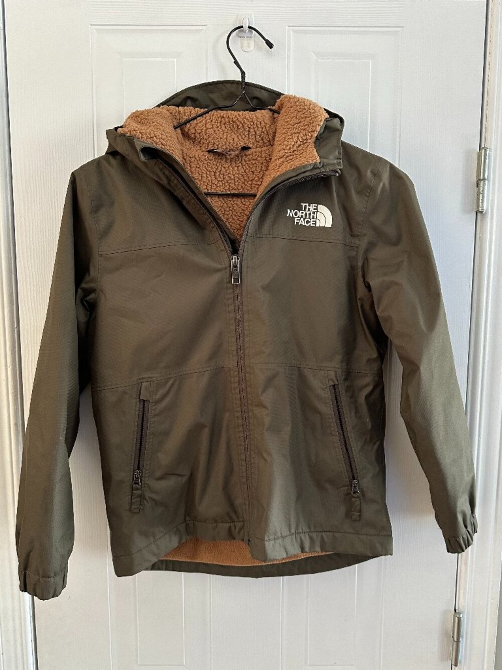The North Face Kids Olive Green Sherpa-Lined Hooded Jacket